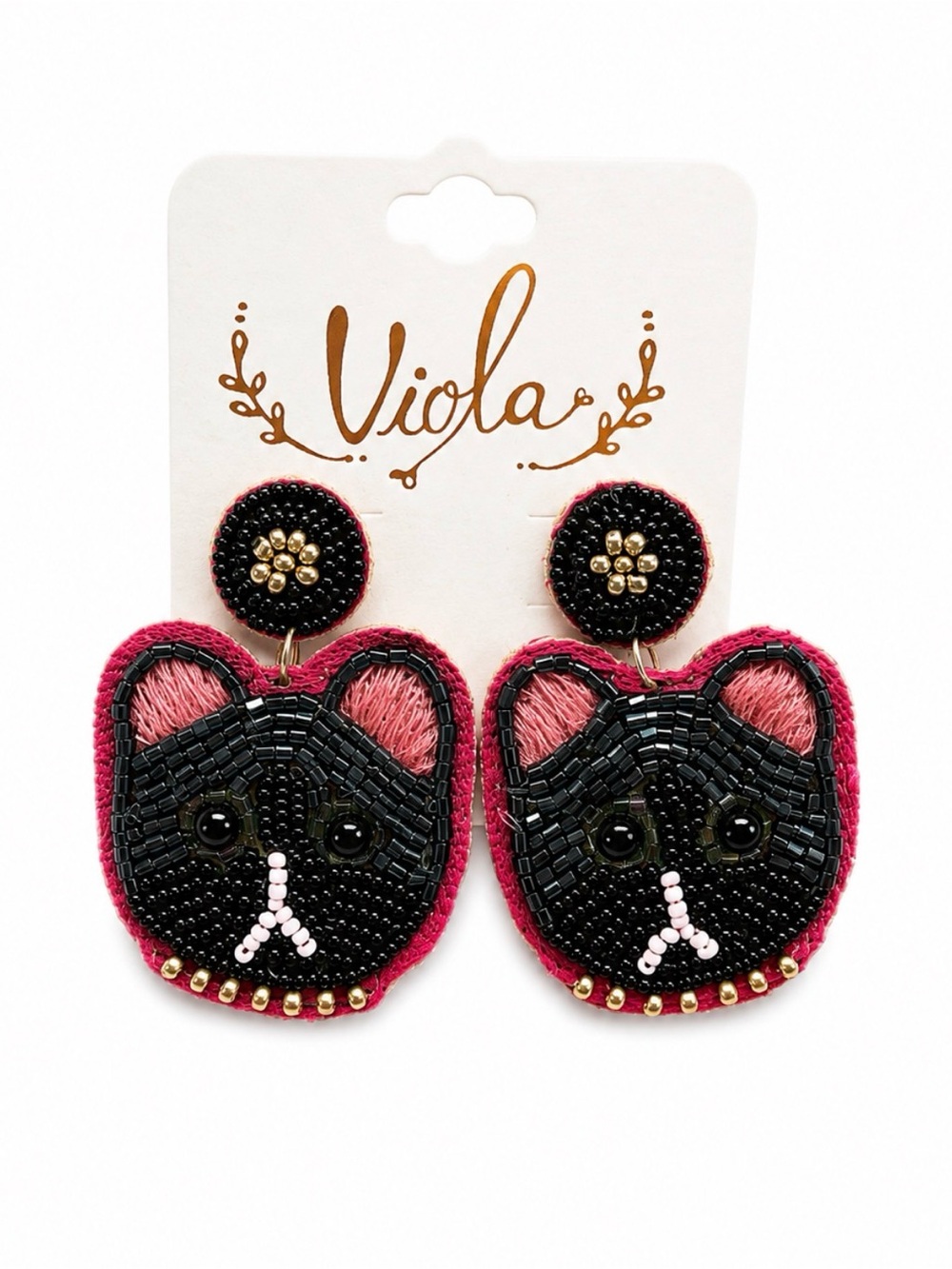 Viola Black Cat Beaded Statement Earrings | Cat Lover Boutique Jewelry | NWT
